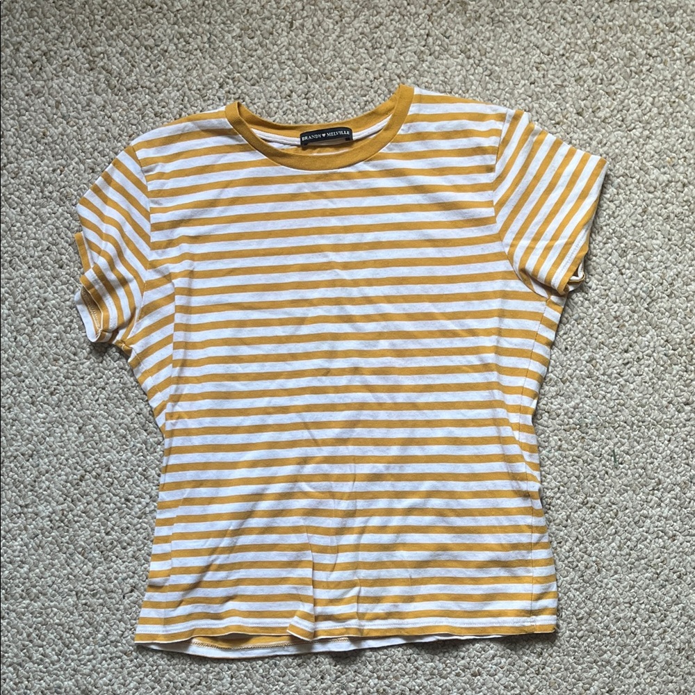 Brandy Melville Mustard and White Striped Tee